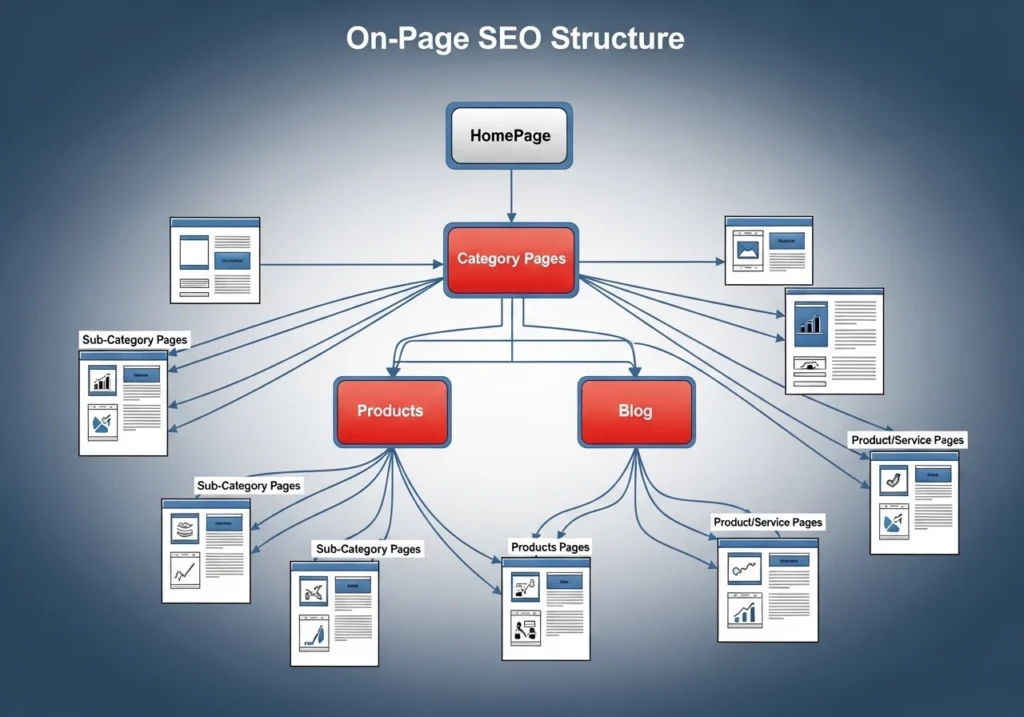 On-page SEO guide internal linking website structure diagram