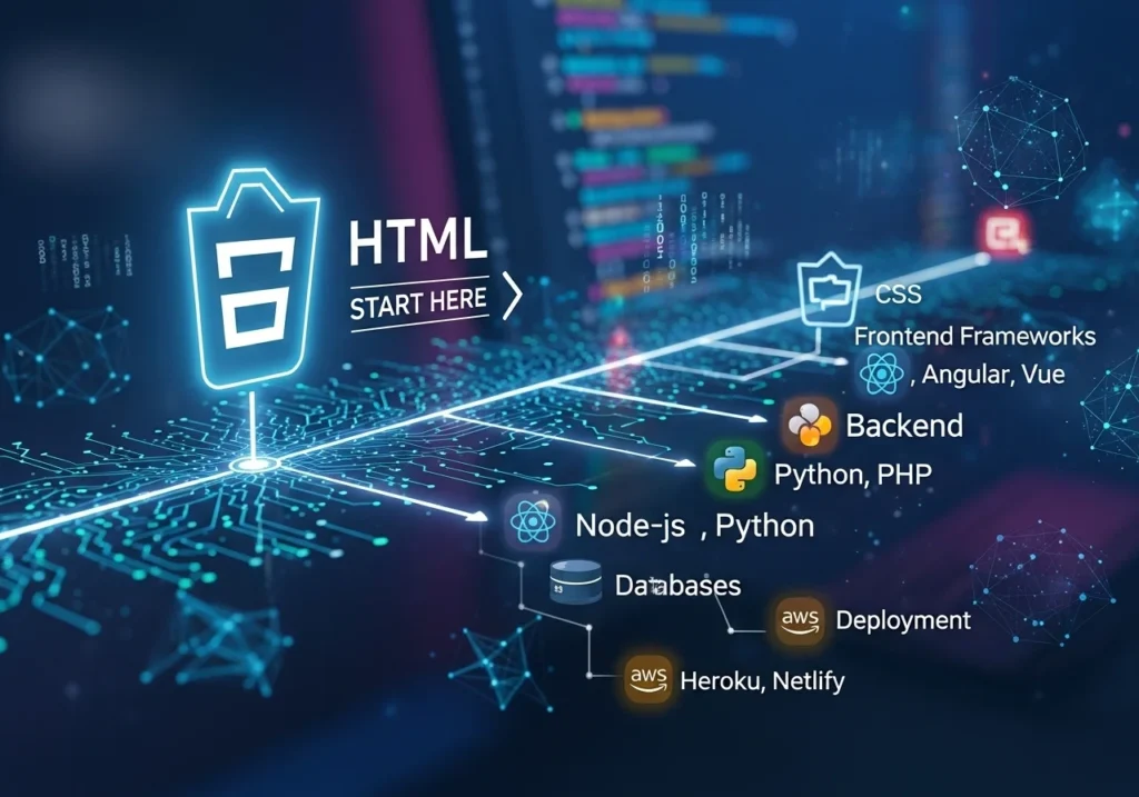 Web development roadmap for beginners starting with HTML