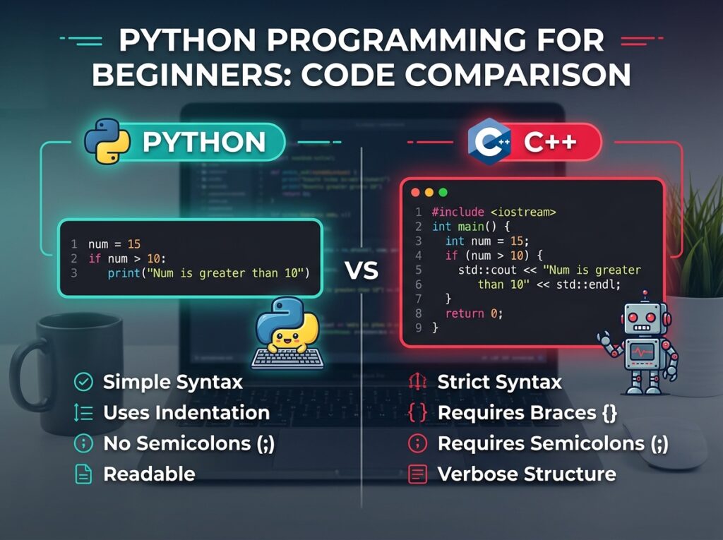 Python programming for beginners code comparison with other languages