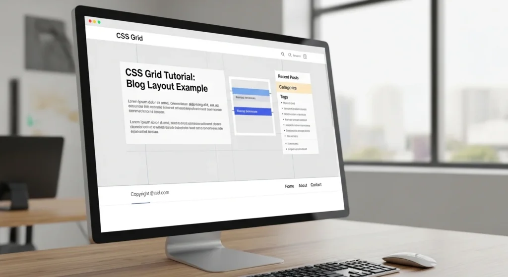 CSS Grid tutorial blog layout example with sidebar and footer