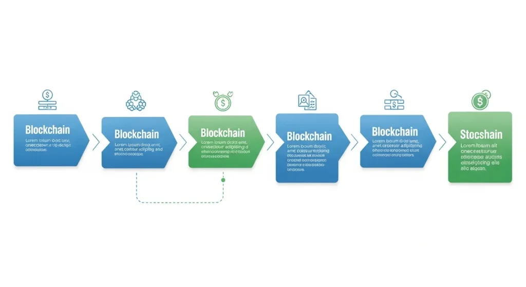 Step-by-step diagram showing how blockchain technology processes a transaction