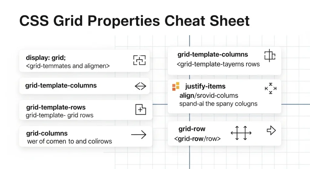 CSS Grid tutorial properties cheat sheet for beginners