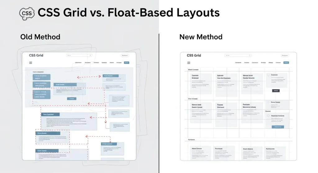 CSS Grid tutorial comparison with old float-based layout method
