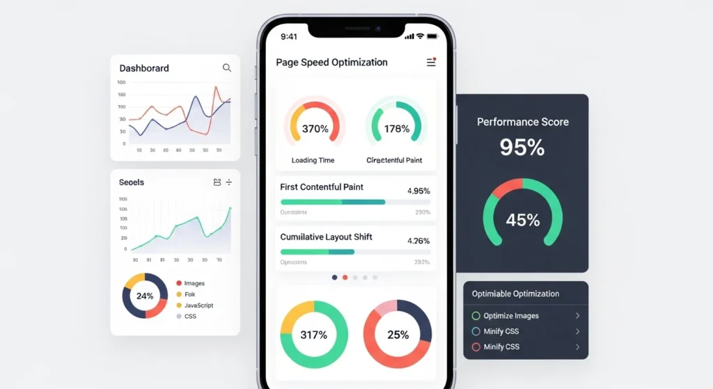 Page speed optimization dashboard for a mobile-friendly website