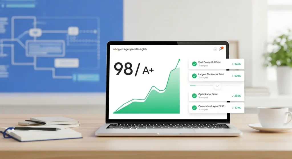 Google PageSpeed Insights score for website speed optimization results