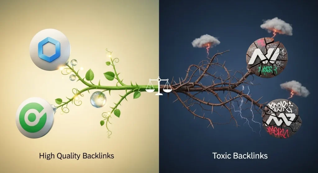 High quality backlinks vs toxic backlinks comparison for SEO