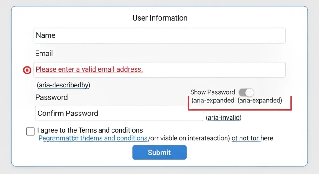Accessible HTML form example web accessibility guide for
developers with labels, errors, and ARIA attributes