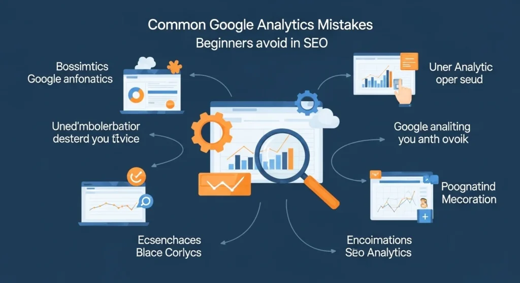 Illustration of common Google Analytics for SEO mistakes beginners should avoid