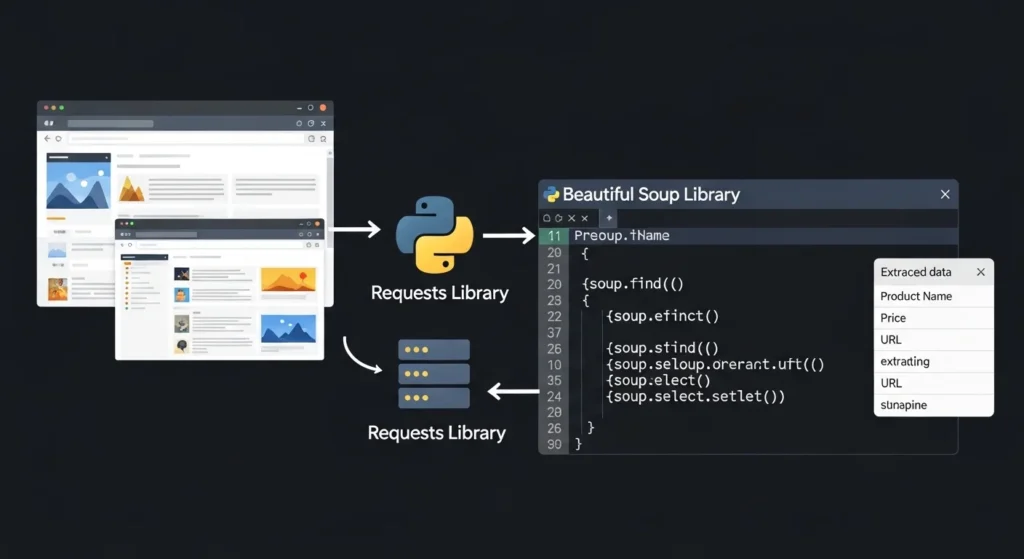 Web scraping workflow using Requests and Beautiful Soup — top Python libraries