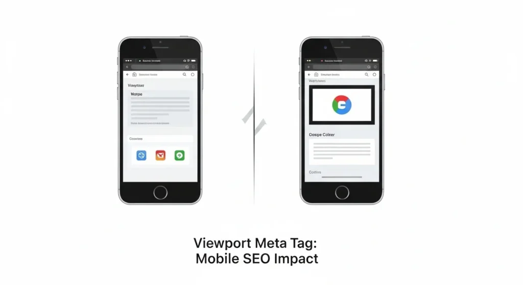 Viewport meta tag effect on mobile SEO broken vs responsive website comparison