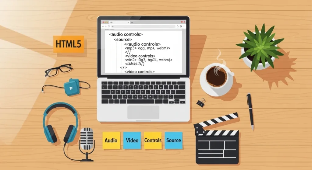 HTML5 tutorial audio and video element with controls and source tags
