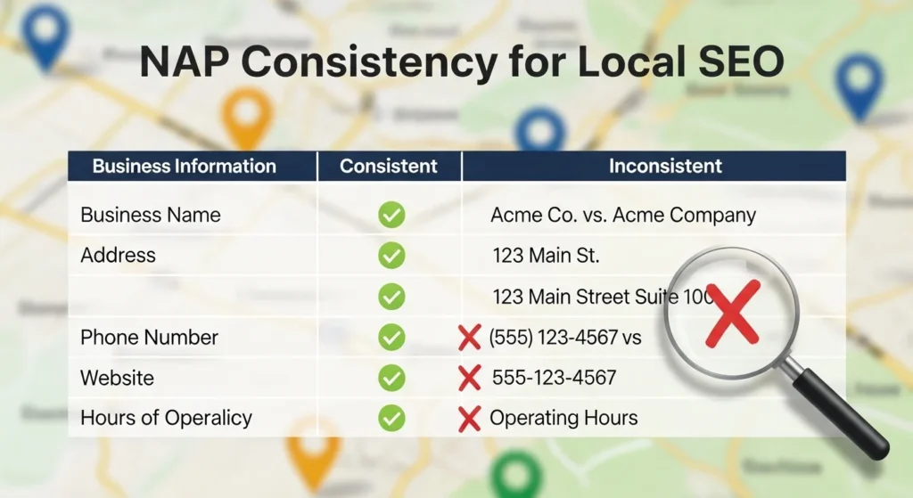 NAP consistency chart for local SEO optimization