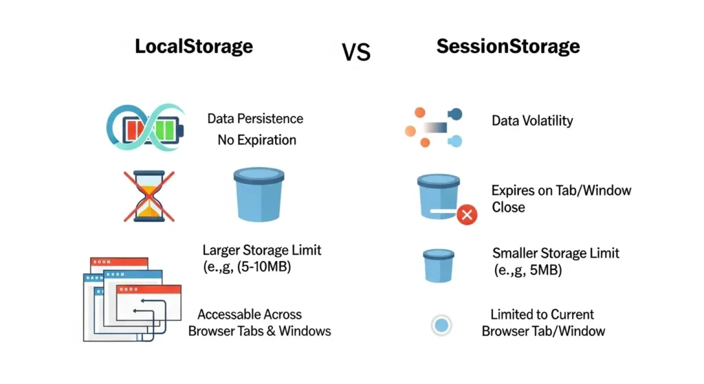 HTML5 tutorial localStorage vs sessionStorage Web Storage API comparison