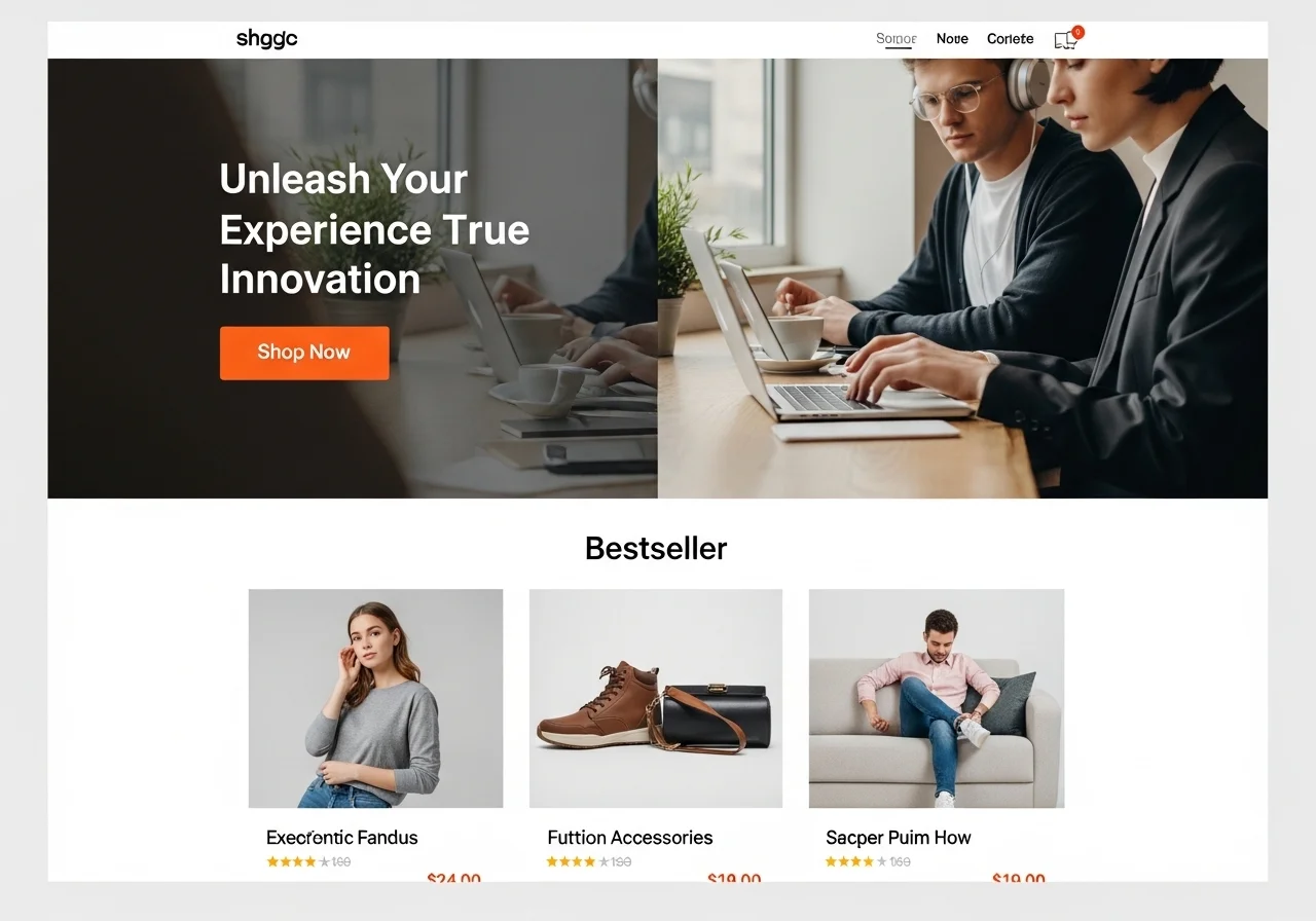 eCommerce homepage design ideas with hero section and product grid layout.