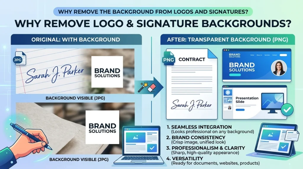 Why remove the background from the logos and signatures?